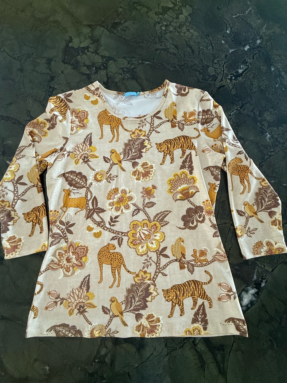 J McLaughlin Cream Floral & Animal Print Long Sleeve Top M